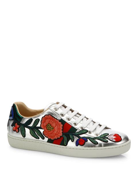 gucci sneakers embroidered red floral|gucci ace low top sneakers.